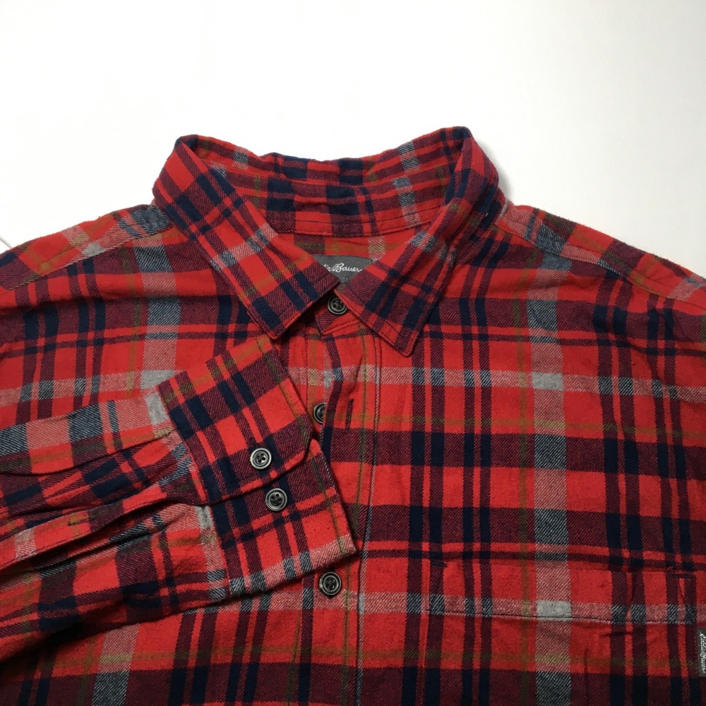 Eddie Bauer Red Flannel Shirt Plaid Button Up Long‎ Sleeve Casual XXL